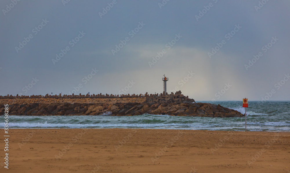 Stormy weather on the beach of the Mediterranean Sea