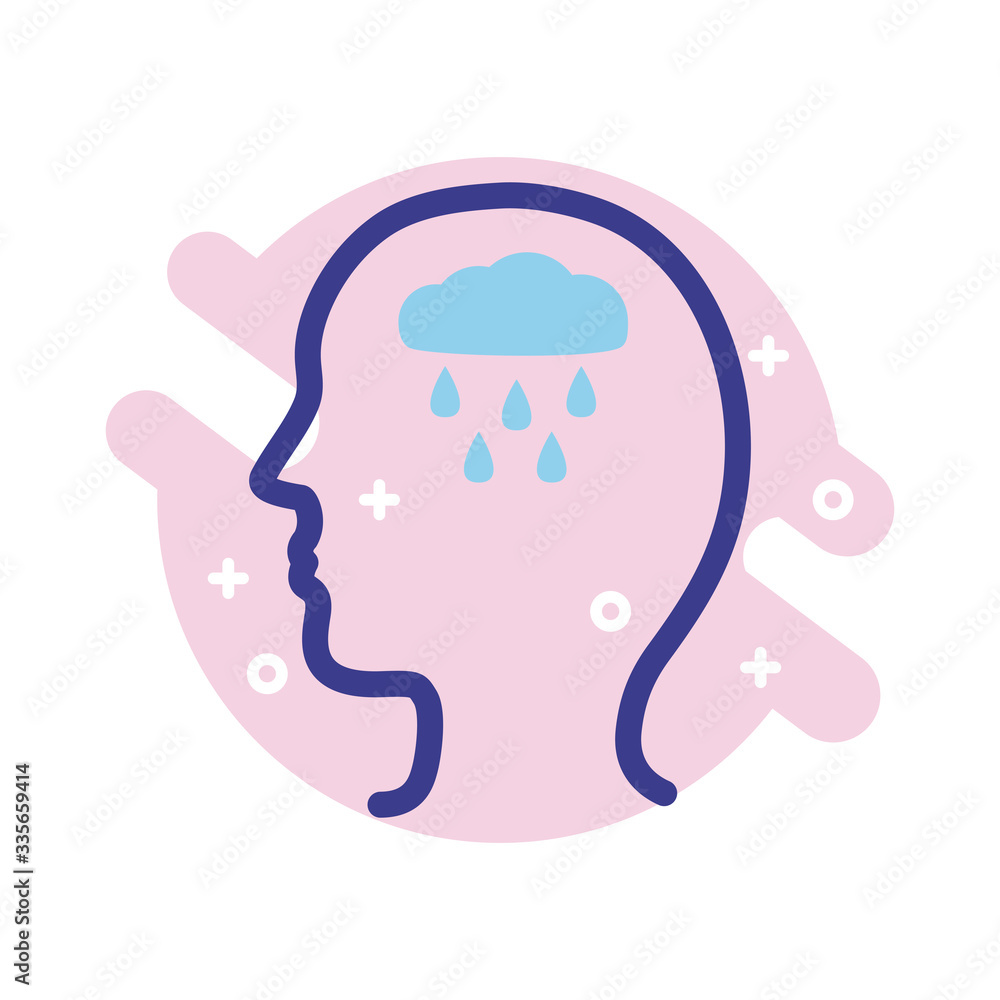 profile with cloud rainy mental health line style icon