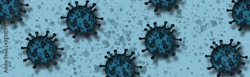 Virus o bacterias, contaminacion azul sobre fondo manchado azul. 
