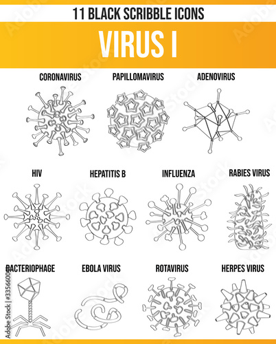 Black Icon Set Scribble Virus I