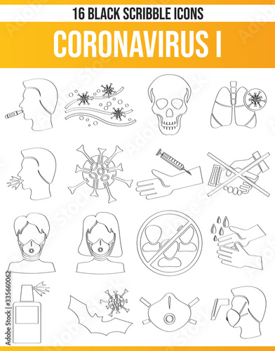 Black Icon Set Scribble Coronavirus I