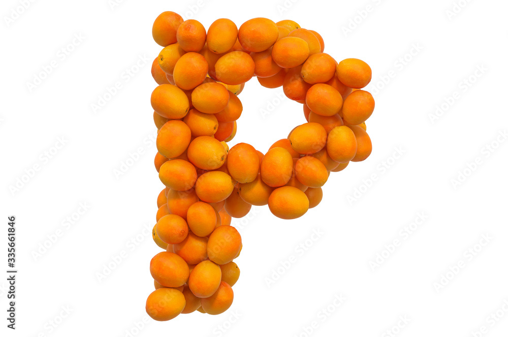 Letter P from oranges, 3D rendering Letter P from oranges, 3D rendering