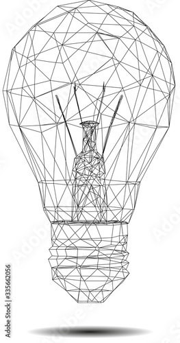 Abstract image of a lamp bulb consisting of points, lines, and shapes. Vector business illustration. Blockchain technology network polygon idea light bulb isolated on white background