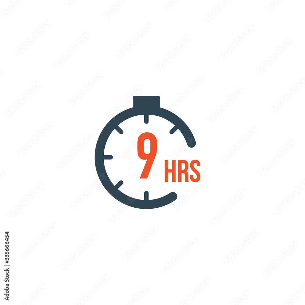 9 hours round timer or Countdown Timer icon. deadline concept. Delivery timer. Stock Vector illustration isolated on white background. 9 hours round timer or Countdown Timer icon. deadline concept. Delivery timer. Stock Vector illustration isolated on white background.