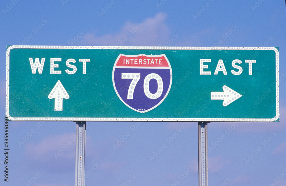 A sign for interstate 70 west and east A sign for interstate 70 west and east
