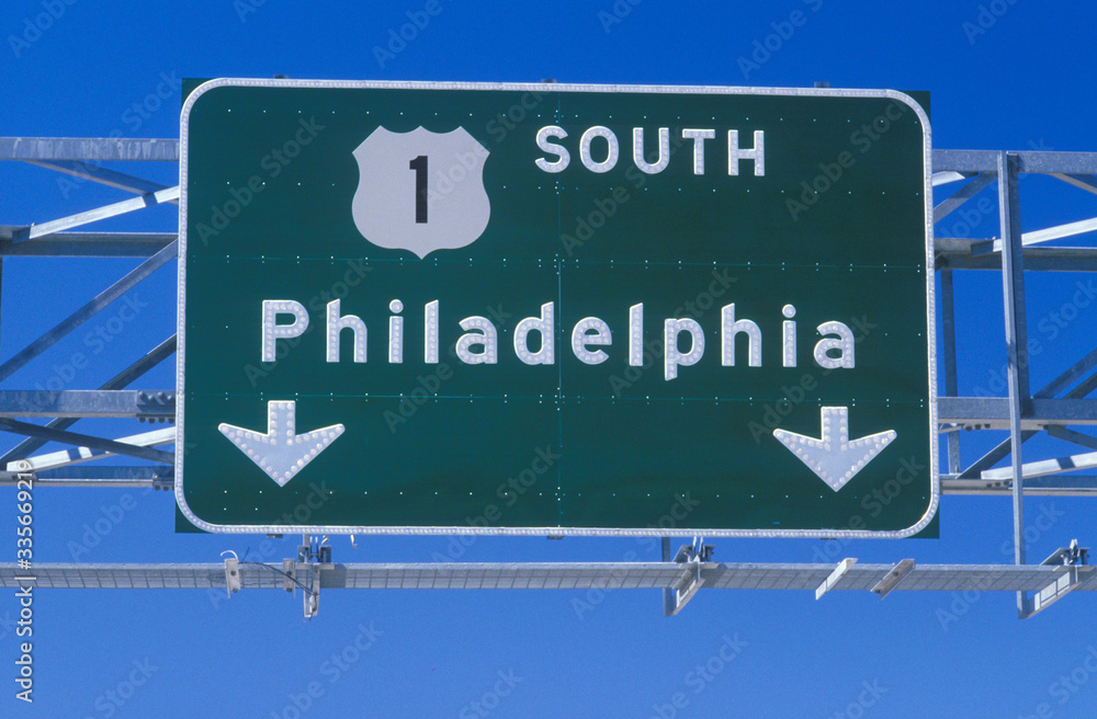 Route 1 South sign in Philadelphia