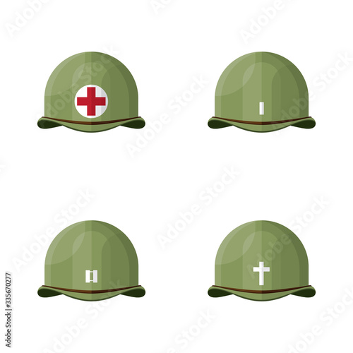 Flat Vector World War II Army Helmet Graphic Icon Set
