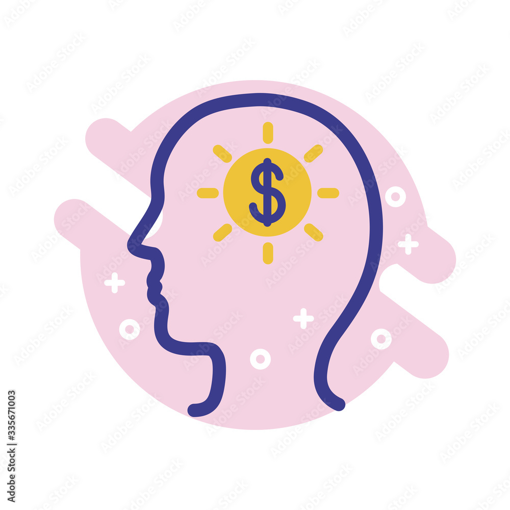 profile with golden coin mental health line style icon profile with golden coin mental health line style icon