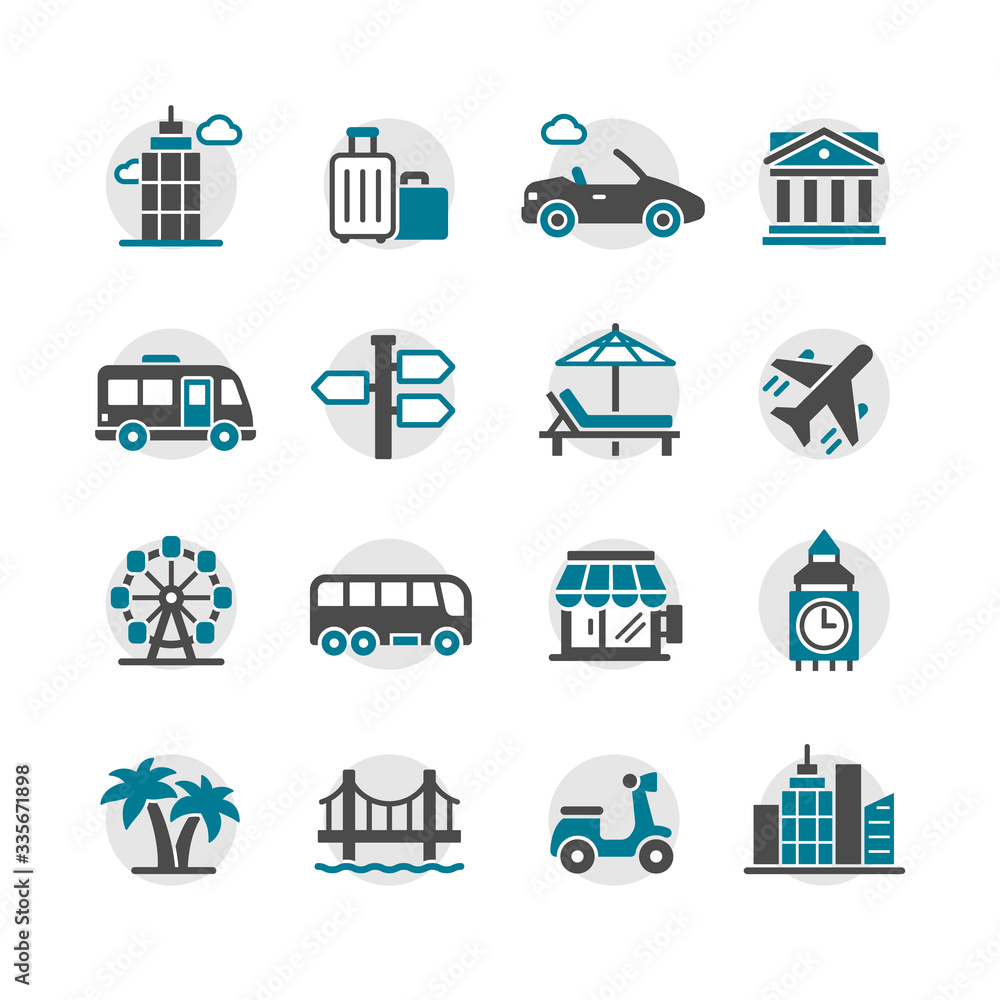 tourism in city icon set tourism in city icon set
