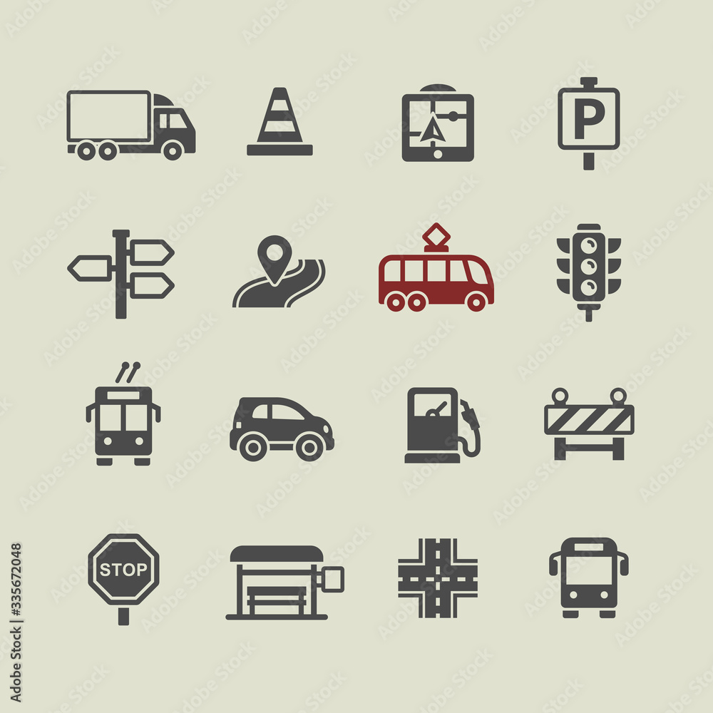 Transportation in city icons set