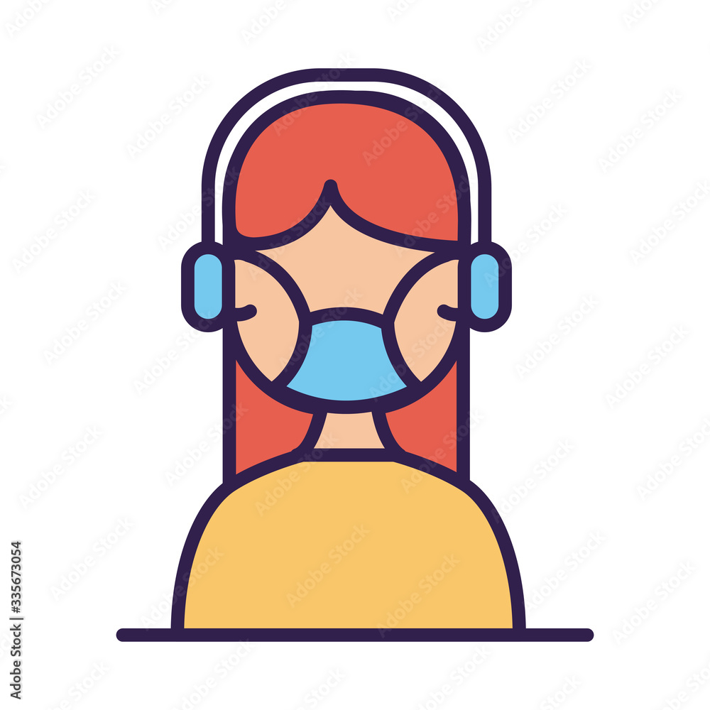 call center worker with headset and face mask line and fill call center worker with headset and face mask line and fill