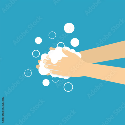 Washing hands with soap palm to palm. Vector Illustration in flat style