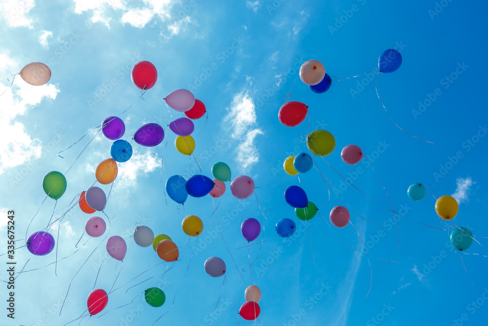 Balloons with helium in the sky