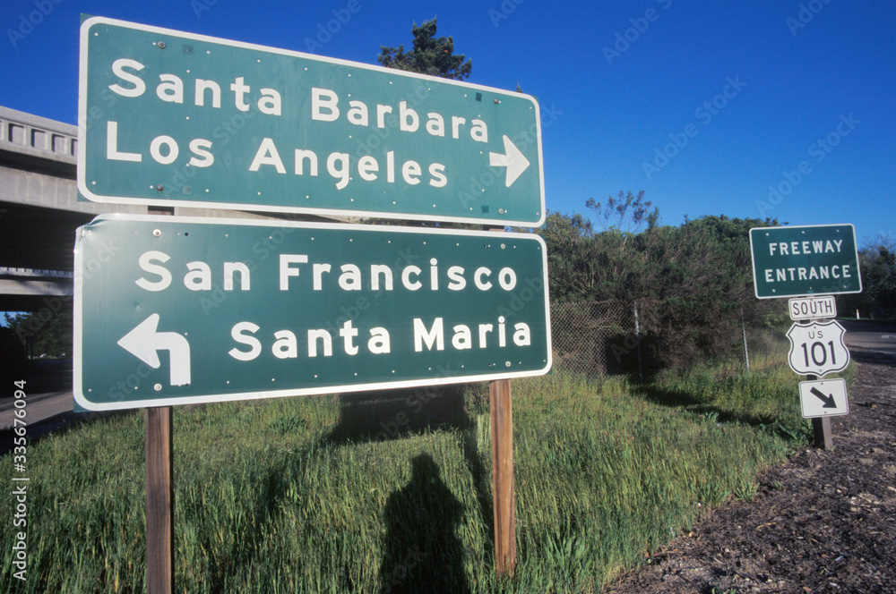 A sign that reads ÒSanta Barbara/Los Angeles - San Francisco/Santa MariaÓ