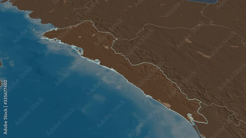 Sinaloa, state with its capital, zoomed and extruded on the administrative map of Mexico in the conformal Stereographic projection. Animation 3D Sinaloa, state with its capital, zoomed and extruded on the administrative map of Mexico in the conformal Stereographic projection. Animation 3D