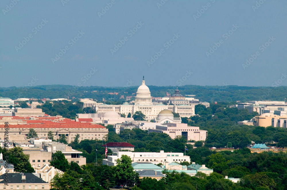 Aerial view of US Capitol from Rosslyn Virginia, Washington D.C.