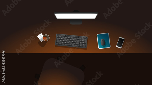 Computer desk in dark room