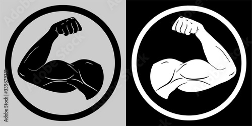 Biceps symbol icon in two colors. Gym logo
