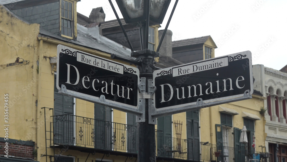 Obraz premium Street signs Decatur street and Dumaine street in New Orleans