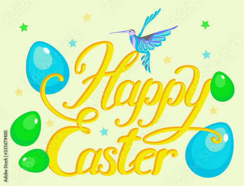 happy easter hand drawn lettering set with decorative elements