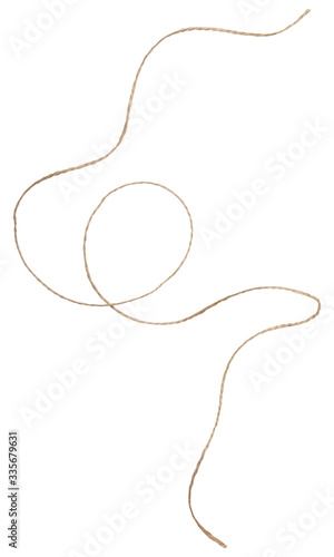 Rope wrap with bow isolated on white. Isolated twine made of natural materials.  photo