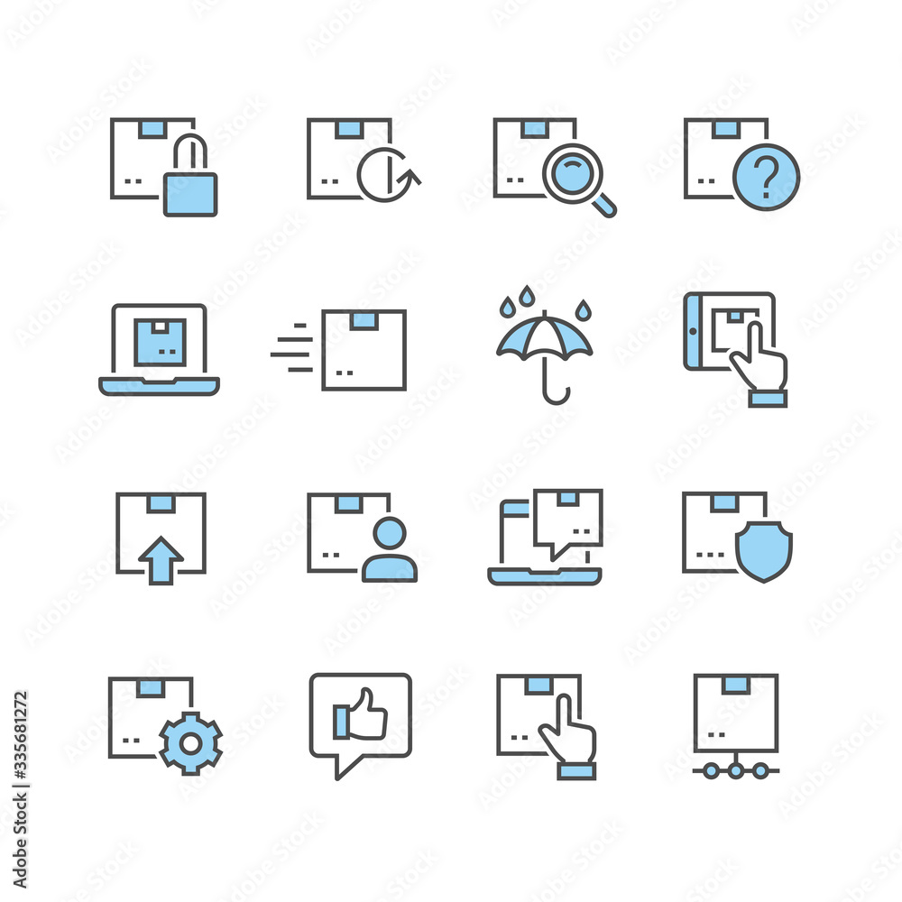 Postal delivery line icon set Postal delivery line icon set