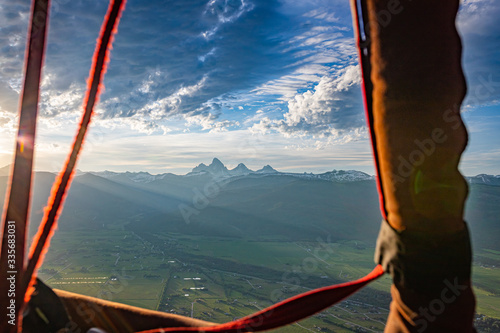 Hot air balloon view of Grand Teton Mountain Range photo
