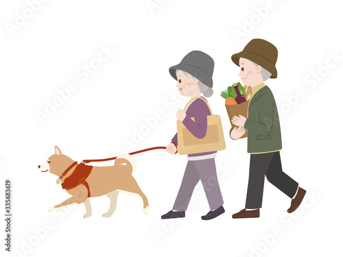 買い物をする老夫婦のイラスト