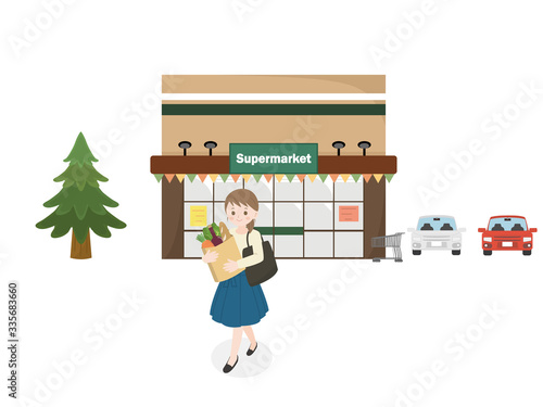 買い物をする女性のイラスト