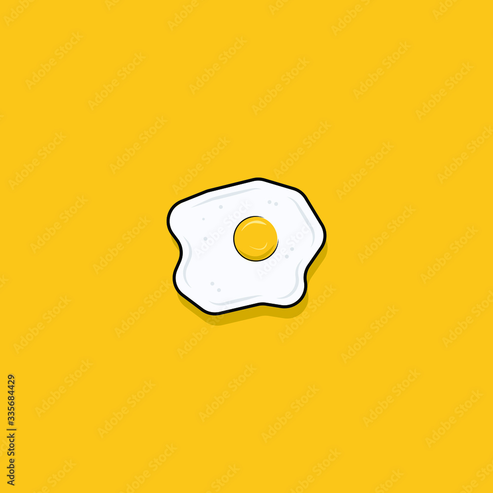 Vector Of Fried egg detailed With Shadow On Yellow Background Vector Of Fried egg detailed With Shadow On Yellow Background