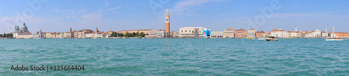 Looking Venice lagoon San Marco square front. Panoramic large photo stock
