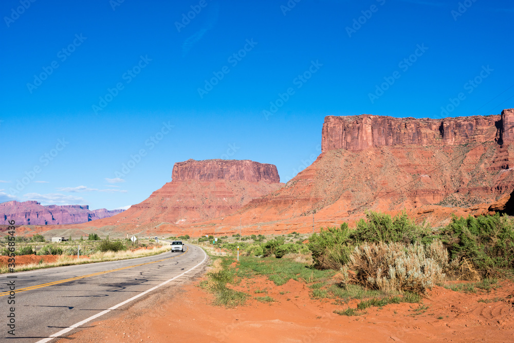 Red rock scenery along Utah state route 128 leading to Castle Valley - Utah, USA