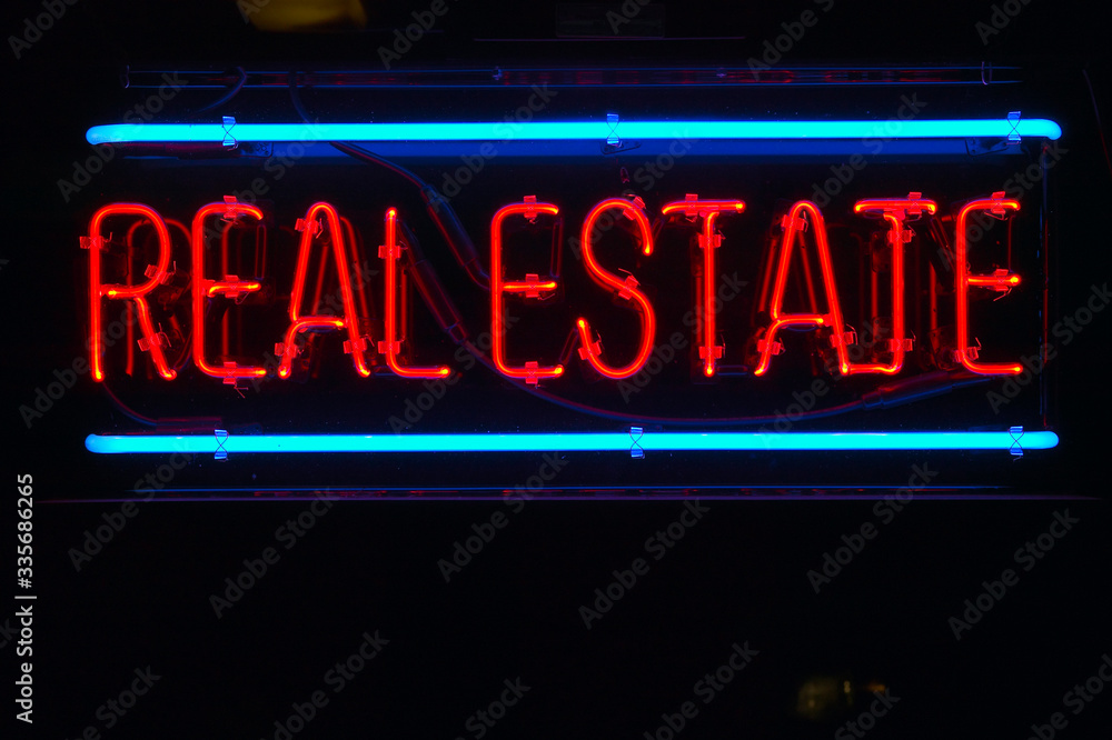 A neon sign for Real Estate in Anza Borrego Springs, CA