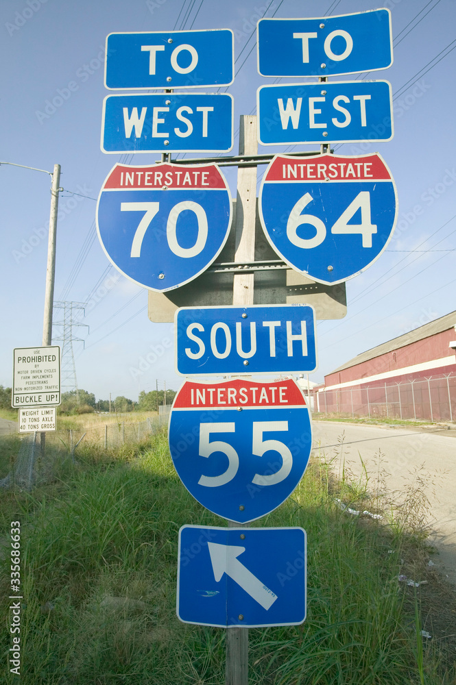 Interstate Highway Signs Show The Intersection Of Interstate 70 64 And