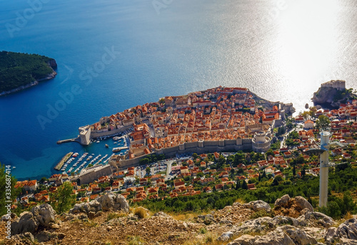 aerial view of the old town at coast of Dubrovnik