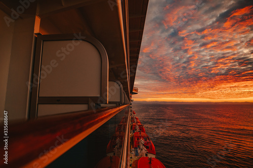 Sea seen from cruise balcony during sunset