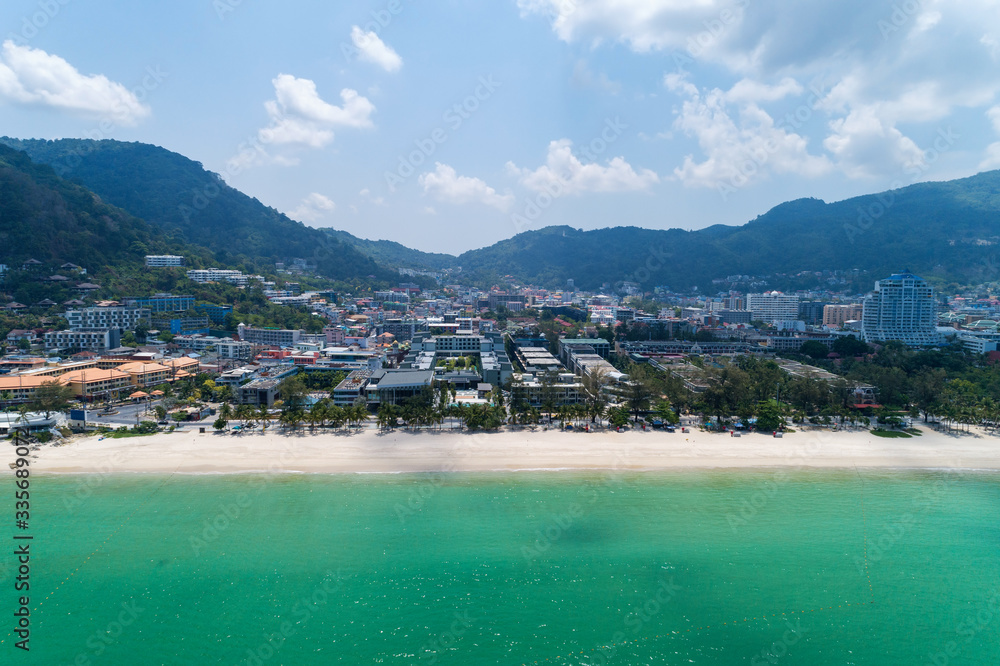 Empty beach at Patong beach Phuket Thailand in May 1 -2020 Beach closed during the Covid-19 Outbreak. Empty beach at Patong beach Phuket Thailand in May 1 -2020 Beach closed during the Covid-19 Outbreak.