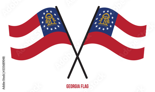 Two Crossed Waving Georgia Flag On Isolated White Background.