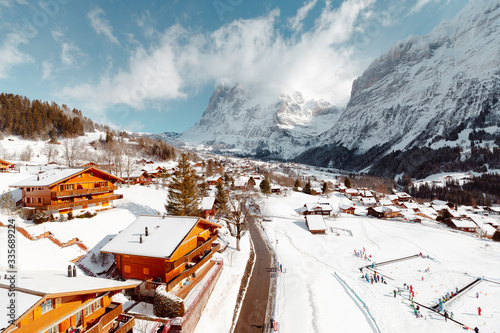 Aerial view of skiing village
