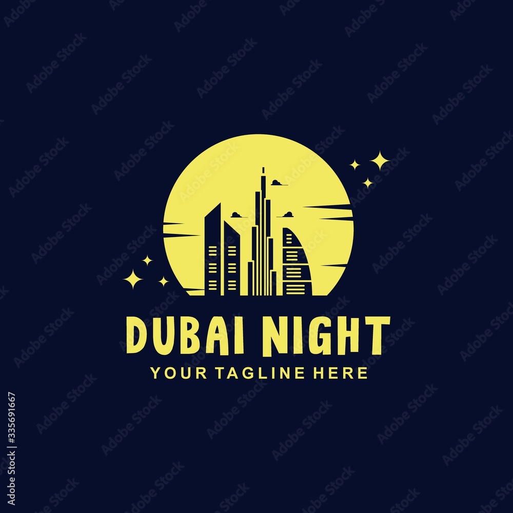 Dubai night with vintage style logo illustration
