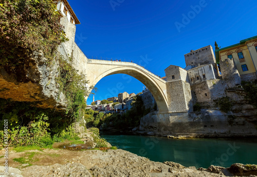 Old bridge Mostar with blue sky, Bosnia