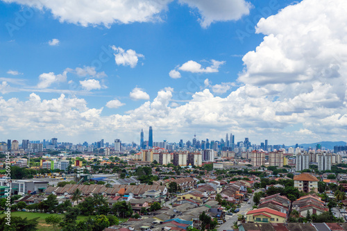 View of cumulus clouds over down town Kuala Lumpur  Malaysia.