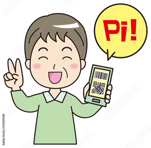 スマホ決済　イラスト　高齢男性1