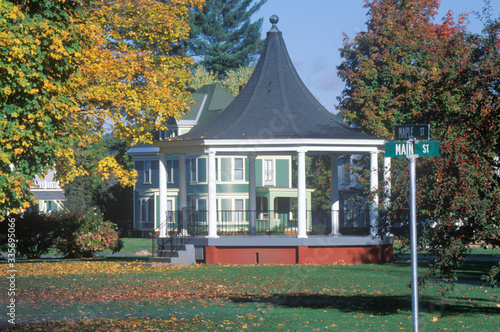 Small-town park gazebo in autumn, Lyndonville, VT photo