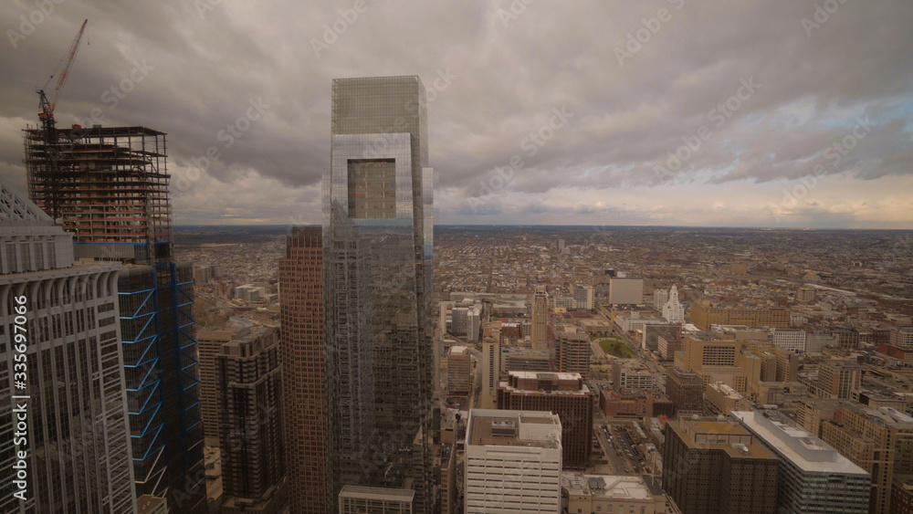 Comcast Center Building with a view over the city of Philadelphia