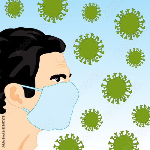 Person men in defensive mask and coronavirus