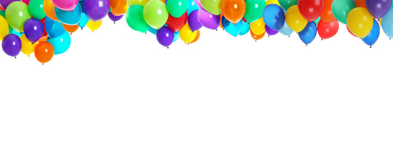 Set of different color balloons on white background. Banner design