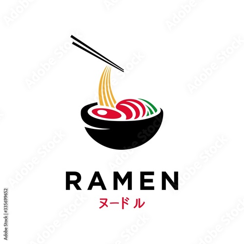 Ramen noodle flat logo vector with chopsticks