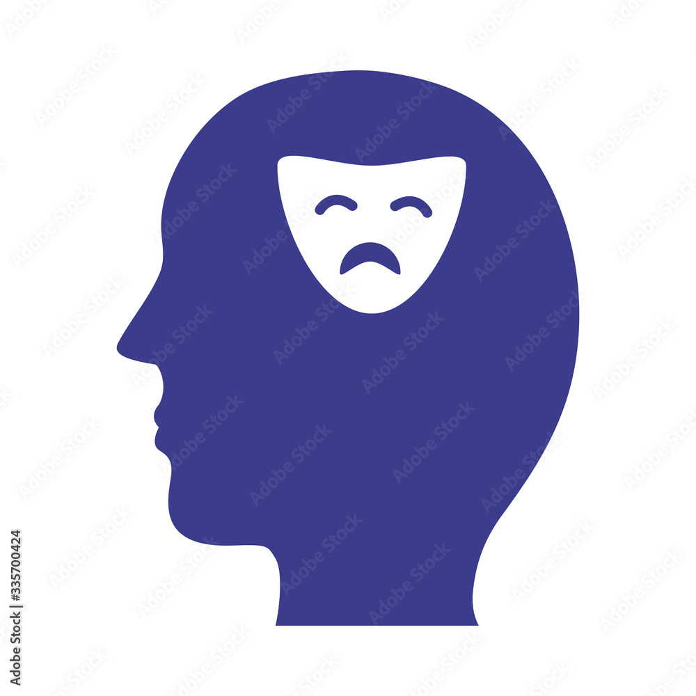 profile with sad mask mental health silhouette style icon profile with sad mask mental health silhouette style icon