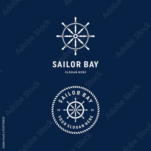 ship's wheel emblem logo vector 